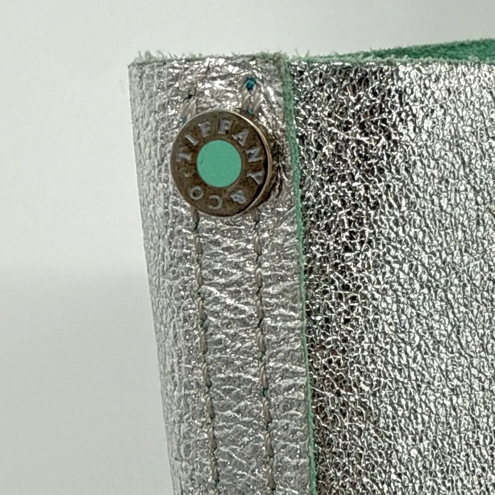 Tiffany & Co Metallic Silver Leather Reversible Tote Bag Tiffany Blue Suede LRG